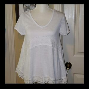 Cloud Chaser White Lace Embroidered Short Sleeve Swing T Shirt Size Small